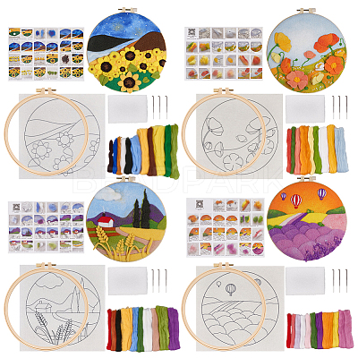 Flower Hanging Painting Needle Felting Kit for Beginners DIY-WH0304-983-1