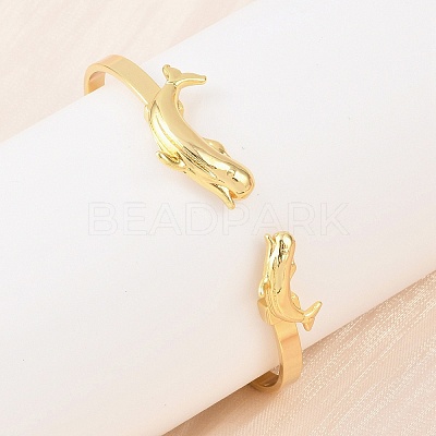 Marine Organism Brass Cuff Bangles for Women BJEW-D368-03E-G-1