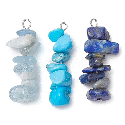 Gradient Color Natural Aquamarine & Natural Lapis Lazuli & Synthetic Turquoise Chip Beaded Pendants PALLOY-JF02791-02-1