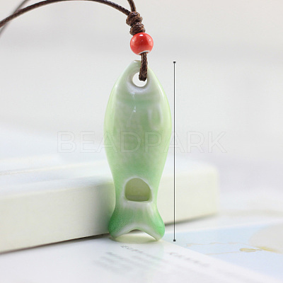 Fish Porcelain Whistle Pendant Necklaces with Adjustable Wax Cord FS-WG46CDC-01-1