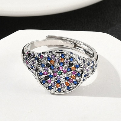 Brass Micro Pave Cubic Zirconia Cuff Rings for Women RJEW-A069-13P-1