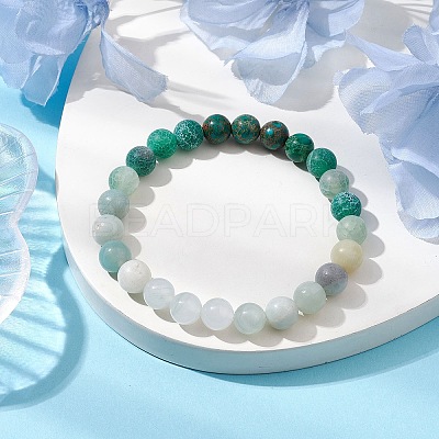 8mm Round Natural Flower Amazonite & Imperial Jasper & Quartz & Dyed Crackle Agate Beaded Stretch Bracelets BJEW-TA00514-03-1