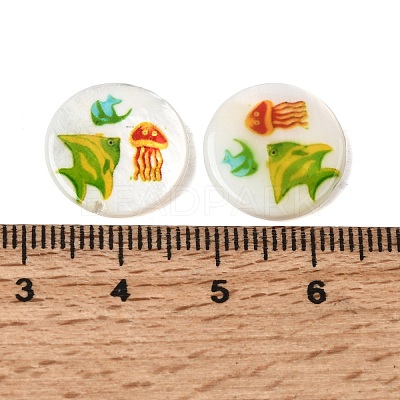Ocean Printed Natural Freshwater Shell Flat Round Beads SHEL-A006-13I-1
