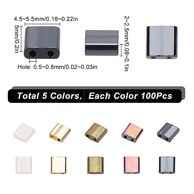 500Pcs 5 Style 2-Hole Opaque/Electroplate Glass Seed Beads SEED-SC0001-11-1