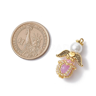 Luminous Handmade Glass Seed Beaded Angel Pendants PALLOY-MZ00963-01-1