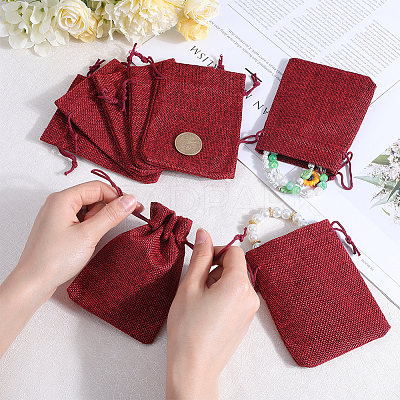 Polyester Imitation Burlap Packing Pouches Drawstring Bags ABAG-BBC0001-02A-04-1