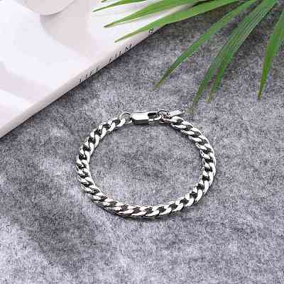 Tarnish Resistant Men's Fashionable 304 Stainless Steel Cuban Link Chain Bracelets BJEW-JB05657-02-1