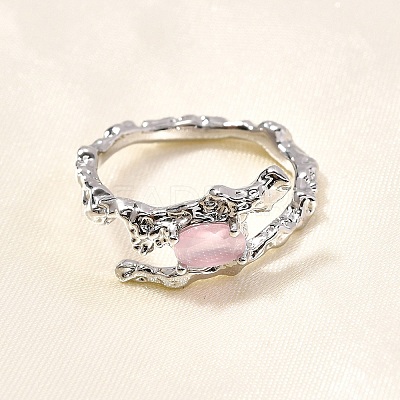 Oval Brass Cat Eye Cuff Rings for Women RJEW-U042-01P-02-1