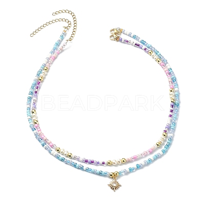 2Pcs 2 Style Glass Seed Beaded Necklaces Set NJEW-JN04356-1