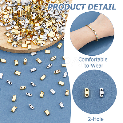 300Pcs 2 Styles 2-Hole Metallic Colours Glass Seed Beads SEED-HS0001-06A-1