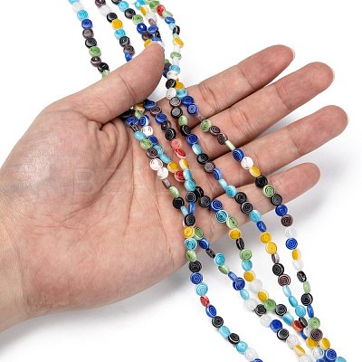 Flat Round Handmade Millefiori Glass Beads LK-R004-51-1