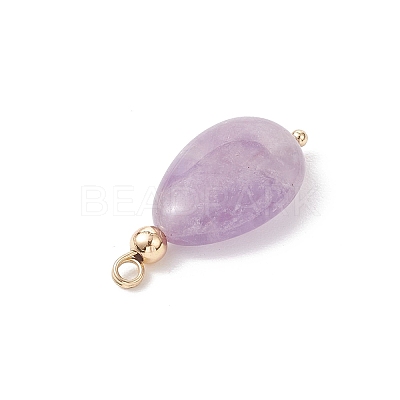 4Pcs 4 Styles Natural Amethyst & Rose Quartz & Green Aventurine & Dyed Quartz Teardrop Charms with Brass Bails PALLOY-JF04268-01-1