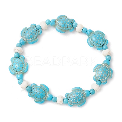 3Pcs Synthetic Turquoise & Natural Freshwater Shell Beads Stretch Bracelets for Women BJEW-JB12017-1