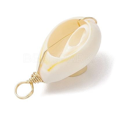 3Pcs 3 Styles Natural Cowrie Shell Copper Wire Wrapped Pendants PALLOY-JF02936-1