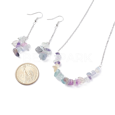 Natural Fluorite Chips Beaded Jewelry Set SJEW-JS01231-02-1