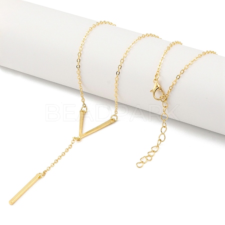 Alloy V Shaped Tassel Pendant Cable Chain Necklaces for Women NJEW-M012-02G-1