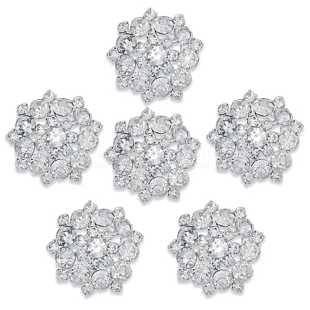 CHGCRAFT 6Pcs 1-Hole Alloy Rhinestone Shank Buttons BUTT-CA0001-16A-1