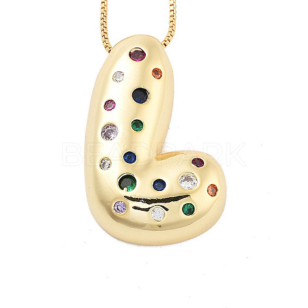 Brass Micro Pave Cubic Zirconia Letter Pendant Necklaces KK-Z069-01G-L-1