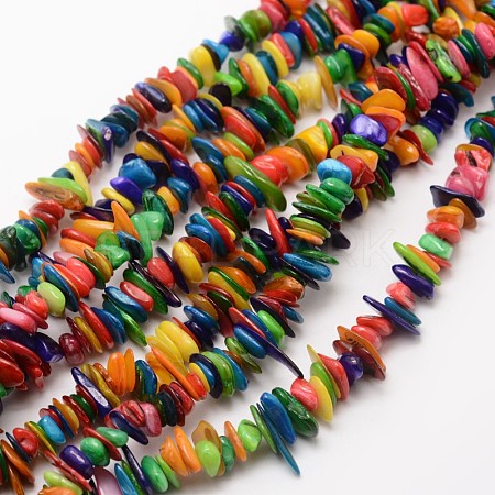 Dyed Chip Natural Freshwater Shell Beads Strands X-SHEL-E355-16-1
