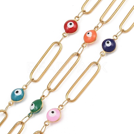 304 Stainless Steel Enamel Evil Eye & Long Oval Link Chains CHS-K021-12G-04-1