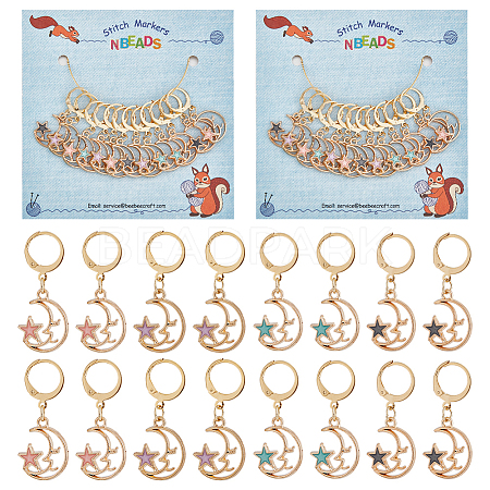 Alloy Enamel Moon with Star Pendant Locking Stitch Markers HJEW-AB00049-1