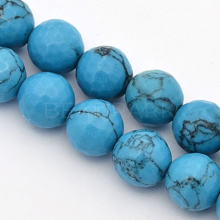 Dyed Faceted Round Synthetic Turquoise Beads Strands G-E302-075-10mm-1
