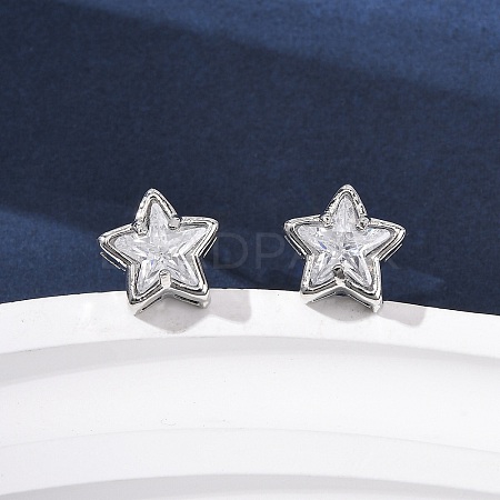 Brass Micro Pave Clear Cubic Zirconia Stud Earrings EJEW-C174-02C-P-1