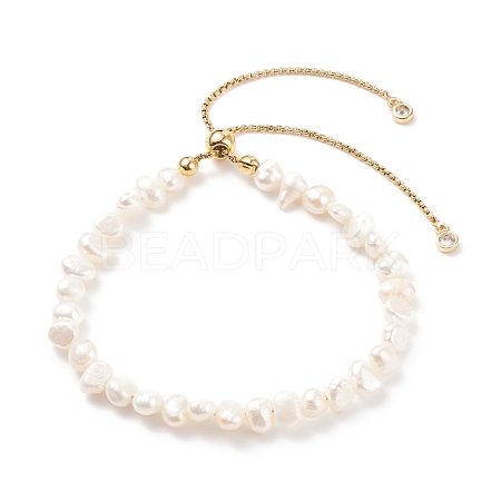 Natural Pearl Beaded Slider Bracelet for Women BJEW-JB08330-01-1