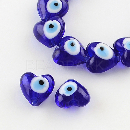 Heart Evil Eye Lampwork Bead Strands X-LAMP-R119-01-1