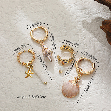 4Pcs Brass & Glass Enamel Hoop Earrings & Cuff Earrings FS-WG63380-01-1
