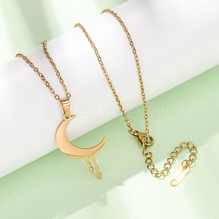 304 Stainless Steel Melting Moon Pendant Cable Chain Necklaces for Men Women NJEW-K308-01C-G-1