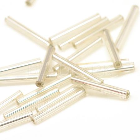 Silver Lined Transparent Glass Bugle Beads SEED-R028-2x20-B02-1