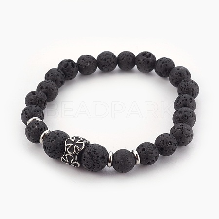 Natural Lava Rock Beads Stretch Bracelets BJEW-JB03959-01-1