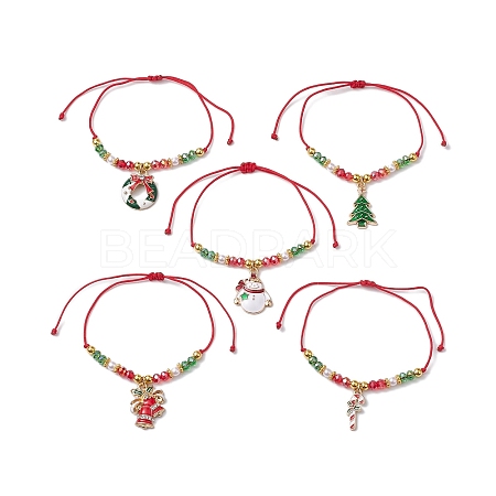 5Pcs 5 Styles Adjustable Electroplate Glass Braided Bead Bracelet Sets BJEW-JB10380-1