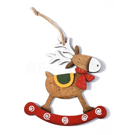 Christmas Reindeer/Stag Wooden Ornaments HJEW-G013-02A-1