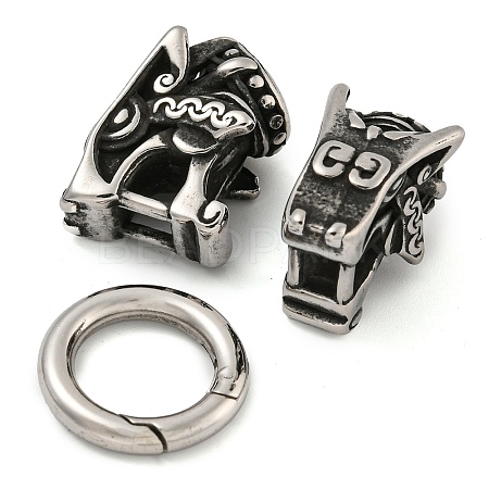 Tibetan Style 304 Stainless Steel Spring Gate Rings FIND-Z046-04AS-02-1