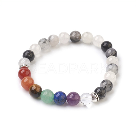 Natural Rutilated Quartz Beads Stretch Bracelets BJEW-JB03846-03-1