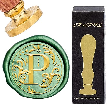 Brass Wax Seal Stamps with Wood Handle AJEW-WH0412-0249-1