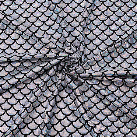 Sparkly Hologram Spandex Mermaid Printed Fish Scale Fabric AJEW-WH0314-30C-1