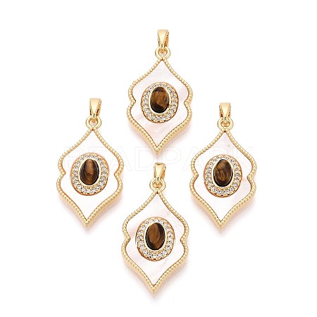 Natural Tiger Eye with Shell Pendants KK-N287-12G-03-1