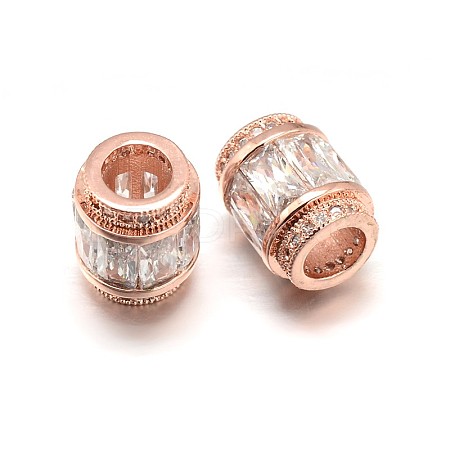 Column Brass Micro Pave Cubic Zirconia European Bead ZIRC-N017-20RG-NR-1