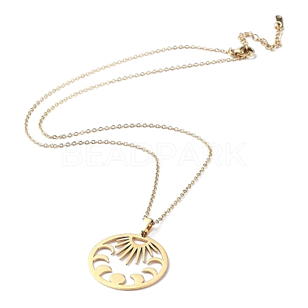 201 Stainless Steel Sun with Moon Phase Pendant Necklace with Cable Chains NJEW-Q317-04G-1