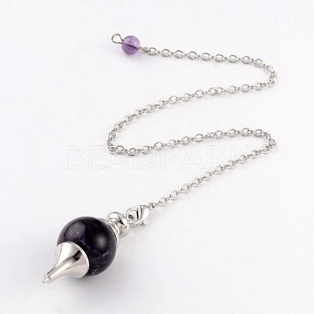 Natural Amethyst Sphere Dowsing Pendulums X-BJEW-E292-A07-1