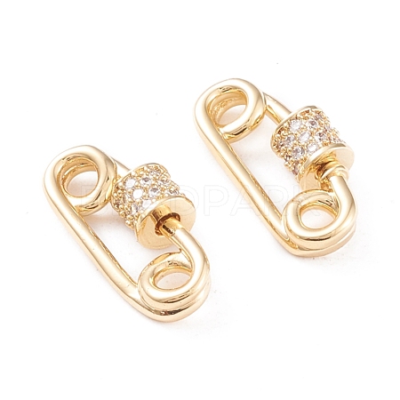Brass Micro Pave Clear Cubic Zirconia Screw Carabiner Lock Charms KK-F814-38G-1