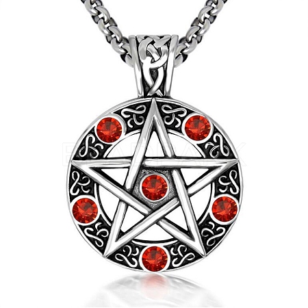 Star Stainless Steel Rhinestone Pendant Necklaces for Men PW-WG30879-03-1