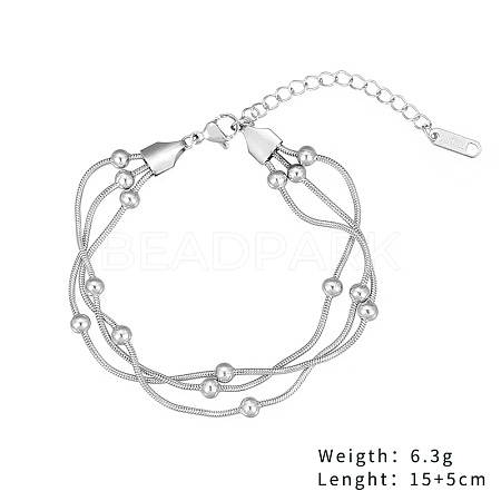 Non-Tarnish Stainless Steel Multi-strand Bracelets Round Snake Chain Bracelets for Women Men FH6045-1-1