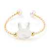 Natural Pearl & Shell Rabbit Open Cuff Ring RJEW-T026-09G-4