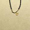 Stainless Steel Initial Pendant Faceted Round Natural Black Spinel Beaded Necklaces for Women ZD9259-21-1