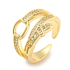 Rack Plating Brass Micro Pave Cubic Zirconia Open Cuff Ring for Women RJEW-F153-02G-1