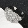 Heart Brass Micro Pave Cubic Zirconia Cuff Rings for Women RJEW-A069-11P-01-3